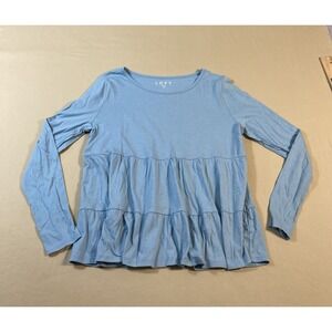 LOFT Long Sleeve Peplum Babydoll Top Ocean Teal Blue Size Small Poet Core